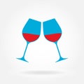Cheers icon. Two wine glasses with red wine in flat style. Vector illustration Royalty Free Stock Photo